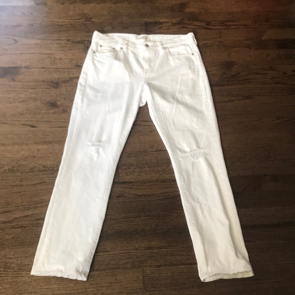 SOLD - J Crew Distressed White Straight Leg Jeans